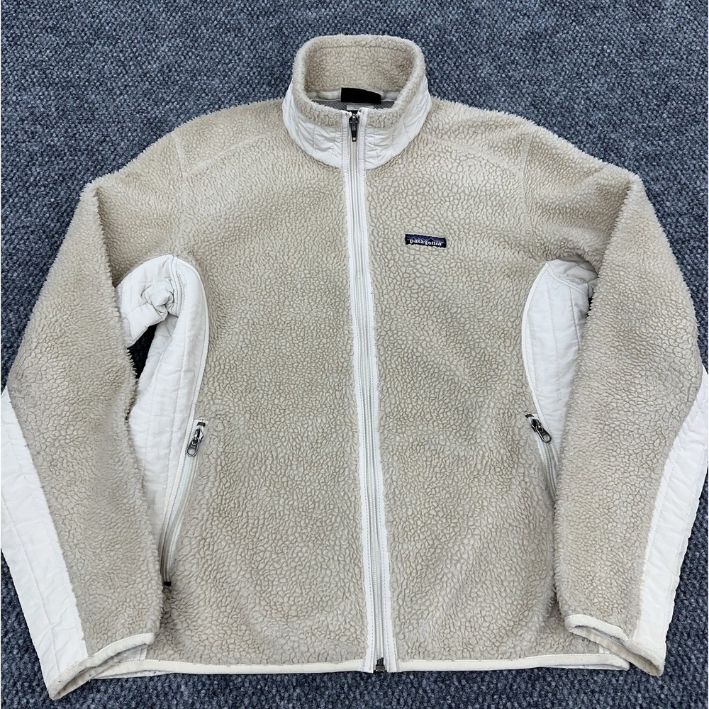 Vintage Patagonia Women's Large Deep Pile Sherpa Fleece Full Zip Jacket Beige